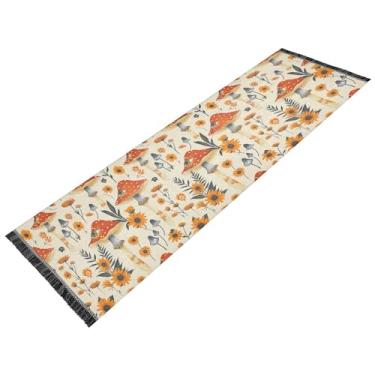 Imagem de xigua Tapete vintage de samambaia de cogumelo para corredores, 6 x 1,8 m, lavável, antiderrapante, com renda étnica, imitação de algodão e linho estilo tapete para cabeceira, cozinha, sala de estar