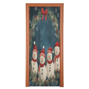 Imagem de Blueangle Capa de porta elástica de bonecos de neve de Natal - Faixa de porta frontal de tecido elástico para Natal, decoração de festa ao ar livre em casa (415)