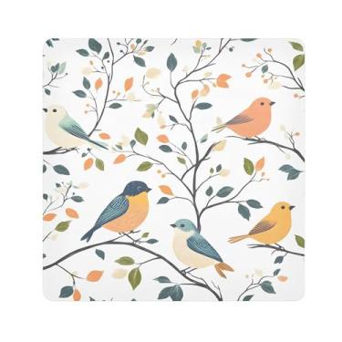 Imagem de SEHANY Saco de maquiagem de pano autoadesivo colorido flores primavera pássaro mágico protetor portátil para lente de câmera envoltório cosmético, bolsa de maquiagem aberta para mulheres, itens