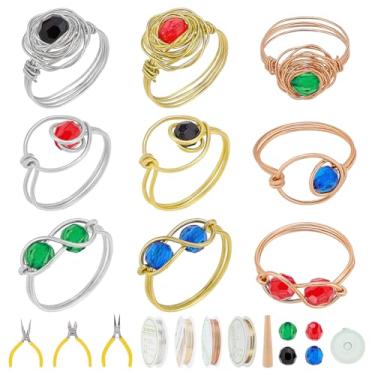 Imagem de WEBEEDY Kit de anéis de embrulho de arame para artesanato de 24 anéis, kit completo de fabricação de anéis de dedo de ouro faça você mesmo com arame, miçangas, ferramentas de alicate, para presente de