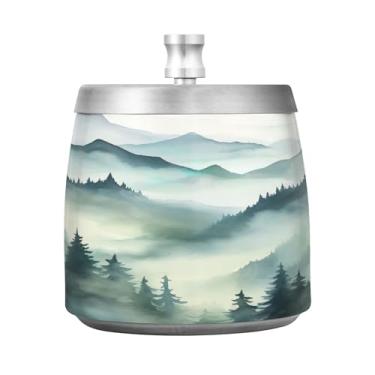 Imagem de SEHANY Cinzeiro Majestic Mountain Peak com tampa para cigarros, à prova de vento, sem fumaça, aço inoxidável, cinzeiros para uso interno e externo, grande, inodoro, para fumantes, decoração de