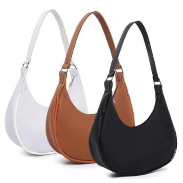 Imagem de 3 Bolsas MEIA LUA Bolsa Feminina Pequena, Macia e Leve, 20 x 24 x 4 cm, Ideal para Festas, Balada e Dia a Dia, Versátil e Elegante (Branco, Marrom e Preto)