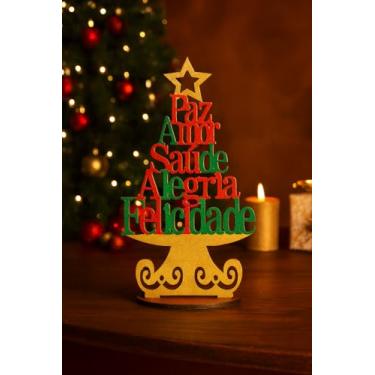 Imagem de Kit 10 Mini Árvores de Natal MDF 3mm Decorativas Corte a Laser Modelos Variados para Mesa e Lembrancinhas (Mini Árvore Palavras Natalinas)