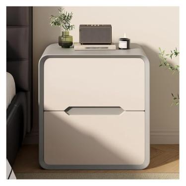 Imagem de SPXMQSS SPXMQSS Mesa de cabeceira com 2 gavetas, mesas laterais de cama de madeira maciça, armário de armazenamento de quarto, para sala de estar, quarto, mesa de cabeceira cinza claro 45 x 40 x 48 cm