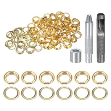 Imagem de HARFINGTON Kit de ferramentas de ilhós, 100 peças, conjunto de ilhós de cobre de 12 mm com furador oco, ferramentas de fixação de ilhós para roupas cinto de tecido de couro, tom dourado