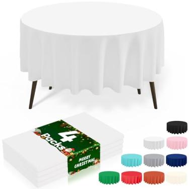 Imagem de misaya 4 pacotes de toalhas de mesa descartáveis de plástico, toalha de mesa redonda impermeável de 213 cm, à prova de vazamento e capas de mesa decorativas resistentes para piquenique, festa e