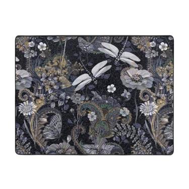 Imagem de ZERAOKE Dragonflies Tapete cinza 48 x 63 polegadas, lavável na máquina com suporte antiderrapante, tapetes macios para sala de estar, quarto, entrada, quarto de crianças, decoração de casa