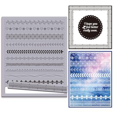 Imagem de GLOBLELAND Carimbos de borracha aderentes de linha vintage com bordas padronizadas 22 x 17,78 cm, conjunto de carimbos de borracha com borda de renda retrô para fazer cartões, álbum de fotos