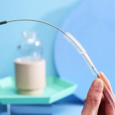 Imagem de Escova de limpeza de palha para vidro, chupetas, artigos de laboratório, costuras de tampa de copo, escova de palha de metal multifuncional para cozinha limpadores de canudos reutilizáveis longos