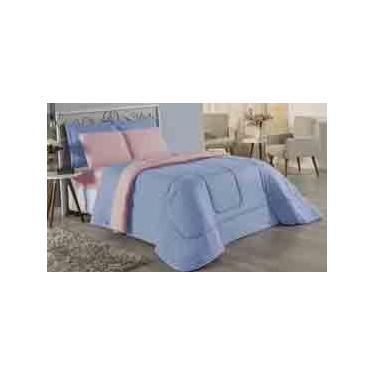 Imagem de Edredom Casal Padrão Malha Penteada Algodão Dupla Face Rosa Azul Claro