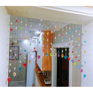Imagem de Rekelola Cortina de contas para portas, cortinas de contas de cristal para janelas divisória de quarto, café, formato de coração colorido (20 cordas)