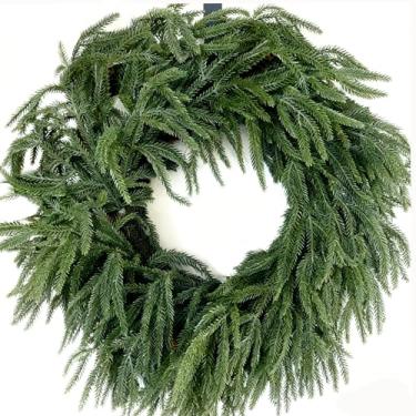 Imagem de Egolot Guirlanda de pinheiro verde de toque suave de 61 cm para porta da frente, guirlanda grande de boas-vindas de Natal de inverno para ambientes internos e externos, guirlandas rústicas de férias