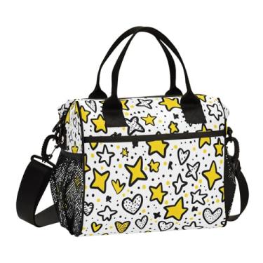 Imagem de Wassud Lancheira Line Art Stars para mulheres e homens, lancheira isolada com recipiente incluído, bolsa térmica reutilizável com alça de ombro ajustável para trabalho e piquenique média