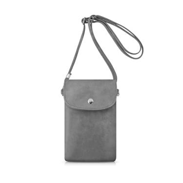 Imagem de AfitLulu Bolsa pequena para celular, bolsa tiracolo de couro PU com 3 bolsos, bolsas transversais para mulheres e meninas para compras, Cinza, Medium