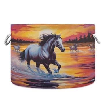 Imagem de Burbuja Cesta de armazenamento redonda de cavalo de corrida com alças de corda de algodão, cesta de lavanderia para cobertores, brinquedos, berçário, decoração de sala de estar