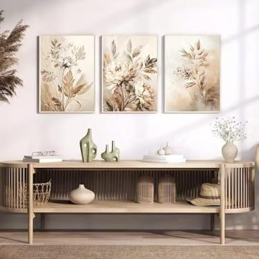 Imagem de 3 peças, três painéis, floral, aquarela, 20 x 30 cm, presente de arte de parede para casa moderna, escritório, sala de estar, decoração de quarto, pôster em tela sem moldura, presente de arte de
