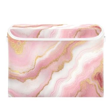 Imagem de CEBUGI Caixotes de armazenamento com tampas, caixa de armazenamento de tecido dobrável, fundo dourado, com glitter, organizadores de armazenamento para armário de casa prateleiras de quarto 40 x 30 x