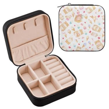 Imagem de YETTASBIN Linda caixa de joias de hamsters para adolescentes, meninas, mulheres, presente de aniversário, Natal, caixa de armazenamento portátil de couro PU, mini estojo de joias de viagem para colar