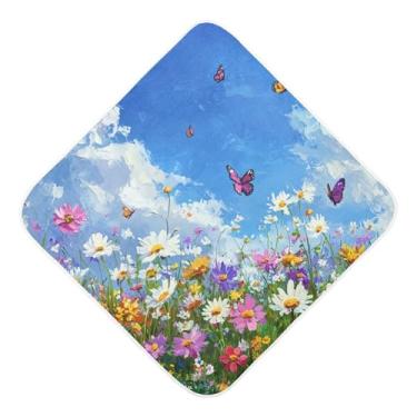 Imagem de STAYTOP Toalhas de bebê coloridas lindas flores silvestres musselina com capuz, toalha de banho super macia, toalhas absorventes de bebê para banho recém-nascido unissex 76 x 76 cm