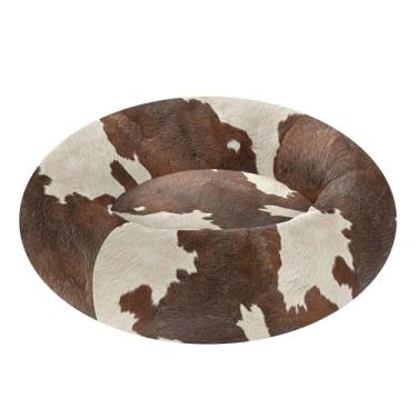 Imagem de SEHANY Cama de cachorro com estampa de vaca marrom, removível e lavável, pequena, redonda, cama de gato fofa, super macia, confortável para animais de estimação com fundo antiderrapante para cães