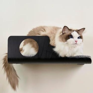 Imagem de LIORCE Prateleiras de parede para gatos, design criativo, prateleira para gatos com olho mágico, móveis de parede para gatos de 48 x 25 cm com almofada confortável, poleiro para gatos para dormir