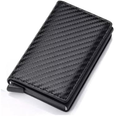 Imagem de Carteira Slim Antifurto Com Proteção RFID – Porta Cartões Automático De Couro Sintético Preto