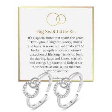 Imagem de LANWLOSI 2 Pcs Big Sis Little Sis Rings for Sisters Silver Interlocking 2 Circles Rings for Big & Little Sisters Adjustable Forever Linked Loop R-ings Birthday Christmas Gifts for Her