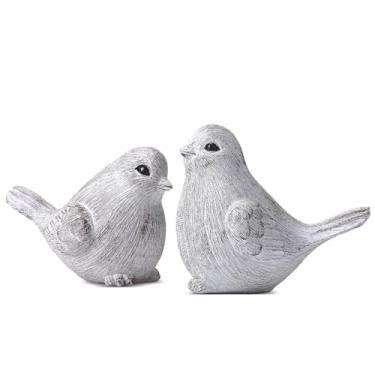 Imagem de Blulu 2 Pcs Bird Figurines Home Decor Resin Bird Statue Vintage Farmhouse Decoration Boho Animal Decorative Sculpture Gifts for Home Table Office Shelf Tabletop Accents(Natural)