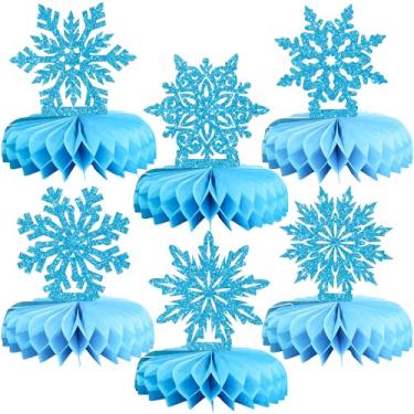 Imagem de Ephlyn 12Pcs Snowflake Honeycomb Table Centerpieces Frozen Winter Wonderland Party Decorations for Xmas Holiday Winter Birthday Baby Shower Party Supplies Blue