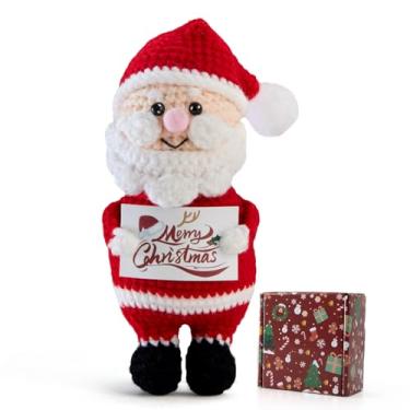 Imagem de Lednica Merry Christmas Crochet Gifts for Women Men, Xmas Handmade Santa Claus for Family Friends, Funny Winter Christmas Stocking Stuffers Basket Decor with Card for Table Desk Home Decoration