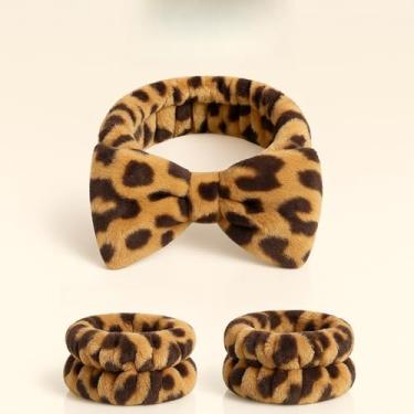 Imagem de Faixa de cabelo de spa, lã coral macia para cuidados com a pele e maquiagem (estampa de leopardo escuro)
