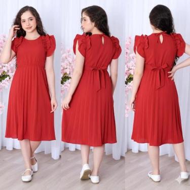 Imagem de Vestido Juvenil Infantil saia plissada com forro e manga com babados -