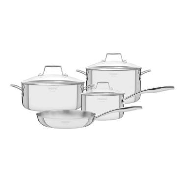 Imagem de Jogo Panelas Tramontina Grano Glass Aço Inox Corpo Triplo Tampa Vidro 
