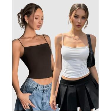 Imagem de Kit 2 Cropped Feminino Decote Reto Alça Fina Elegante Regata Blusinha 