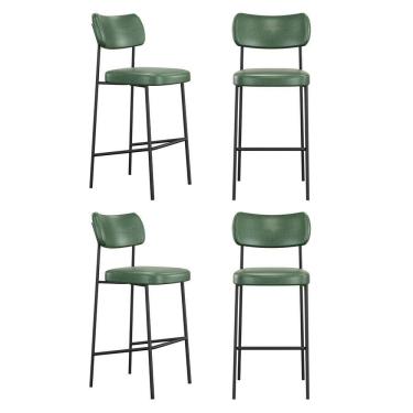 Imagem de Kit 04 Banquetas Altas Para Cozinha Lila Estofada Com Encosto Couríssimo Verde - Desk Design