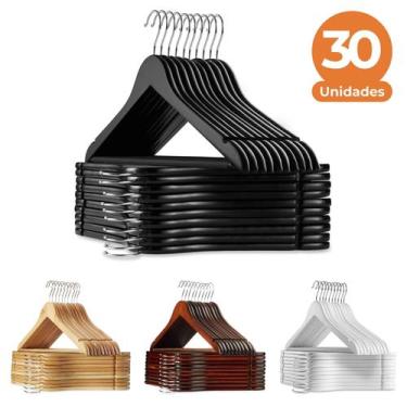 Imagem de Kit com 30 Cabides de Madeira Luxo, Adulto com Gancho Giratório 44 cm,