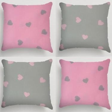 Imagem de Conjunto De Quatro Capas Decorativas Para Almofadas – Para Salas De Estar, SofáS E Camas(CORAÇÃO ROSA/CINZA)
