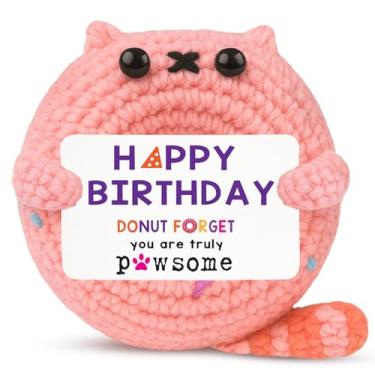 Imagem de TKGIFTHOT Handmade Happy Birthday Gifts for Women Daughter Sister Bestie Crochet Donut Cat Gift Card Emotional Positive Support Desk Decor for Her Him Best Friend