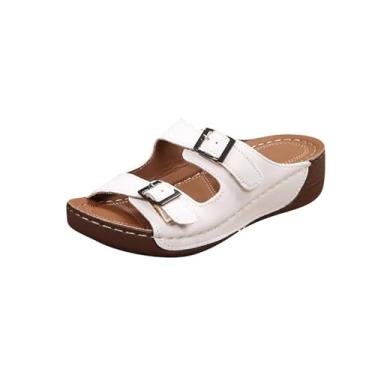 Imagem de Sandálias de praia femininas plataforma aberta vários tamanhos com salto plataforma PU material, Branco, 36