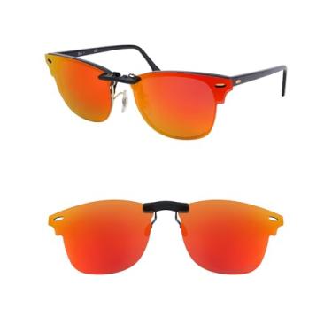 Imagem de HILEEN Clip-on polarizado para óculos de sol Ray-Ban Clubmaster RB3016 51-21, Vermelho fogo, 51-21