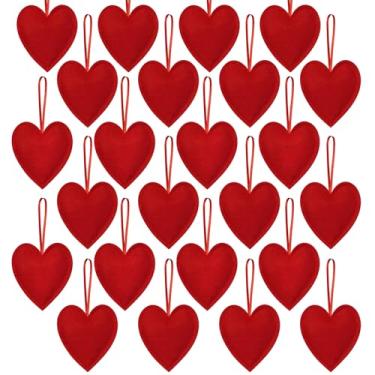 Imagem de 24 peças de enfeite de coração de feltro para pendurar no dia dos namorados, enfeites em forma de coração para casamento, dia dos namorados, aniversário, decorações de festa de Natal (vermelho)