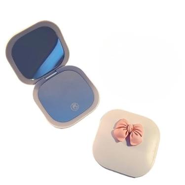 Imagem de Pacote de espelho de maquiagem LED lupa portátil compacto dobrável bonito espelho de mesa LED para maquiagem a qualquer momento(BRANO,025-036 COM LAÇO)