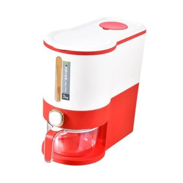 Imagem de FytStycale Recipiente para Arroz, Balde de Arroz com Copo Medidor, Tampa Hermética, Dispensador de Alimentos, Recipiente para Alimentos Secos para Armário, Cozin, vermelho, Tamanho real