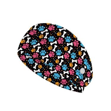 Imagem de Bandanas de amamentação com botões de máscara, faixas respiráveis e fofas com estampa de osso de pata macias e elásticas para mulheres, homens, médicos, odontológicos, esportivos, headwrap