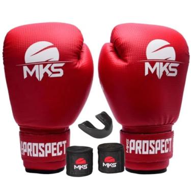 Imagem de Kit Luva de Boxe Muay Thai Kickboxing Prospect + Bandagem 2,55m + Protetor Bucal - MKS Combat0 (VERMELHO, 14oz)