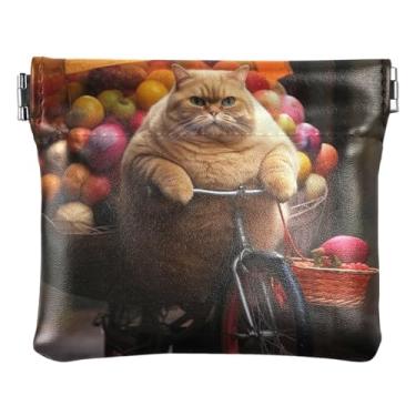 Imagem de Urban Art Bolsa de moedas de couro robô para homens mulheres personalizado Squeeze Girls Coin Card Change Wallet, Fat Cat Riding Funny, one size, Minimalista moderno