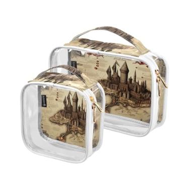 Imagem de GAIGEO Conjunto de 2 sacos de higiene pessoal transparentes para cervos da floresta de Natal de inverno, bolsa de cosméticos portátil com alça, bolsa de viagem para produtos de cabelo, Masterful Castl