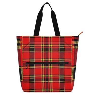 Imagem de Sacola xadrez vermelha tartan para mulheres, trabalho, lona, faculdade, escola, bolsas, bolsas fofas para crianças, presente para amantes de livros