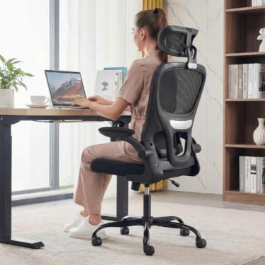 Imagem de HIRION - Cadeira Presidente Ergonômica com Braços Retráteis Flip-Up e Base Reforçada - Suporta até 200kg - Encosto em Tela Mesh Respirável e Giratória