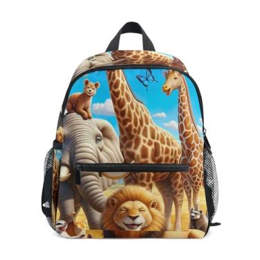 Imagem de GAIGEO African Animal Giraffe Tiger Mini Toddler Backpack Toddler Backpack for Girls with Front Pocket, Safety Whistle for Ages 3-8